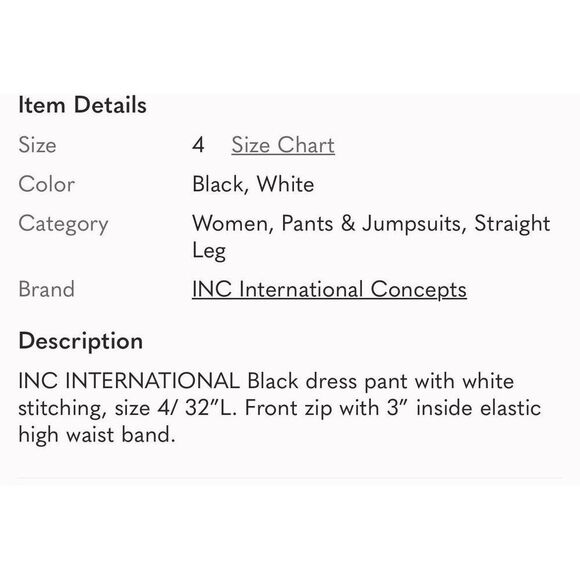 INC INTERNATIONAL CONCEPTS | black with white stitch pants 4 - Picture 9 of 9